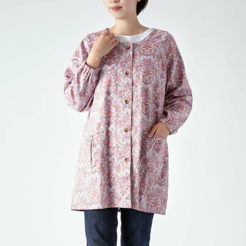 LICIEリッシーLIBERTYリバティプリントSeaGrassシーグラス綿100%40サテン前ボタン割烹着かっぽう着カッポースモックエプロンレディースギフトプレゼント70554023