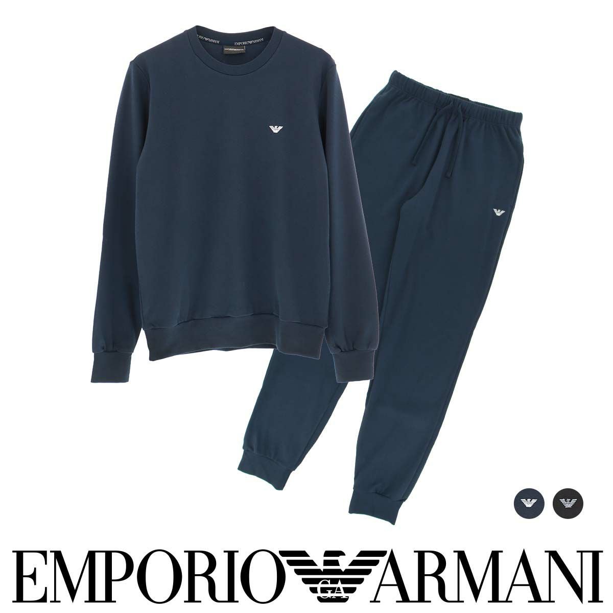 50%OFF EMPORIO ARMANI 袖口付きロングパジャマ 上下セット LONG WITH