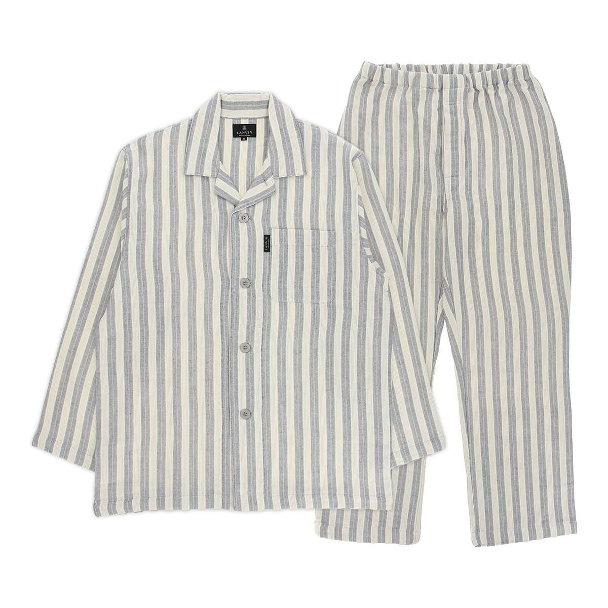 LANVIN COLLECTION パジャマ 上下セット【M・Lサイズ】先染め3重ガーゼ