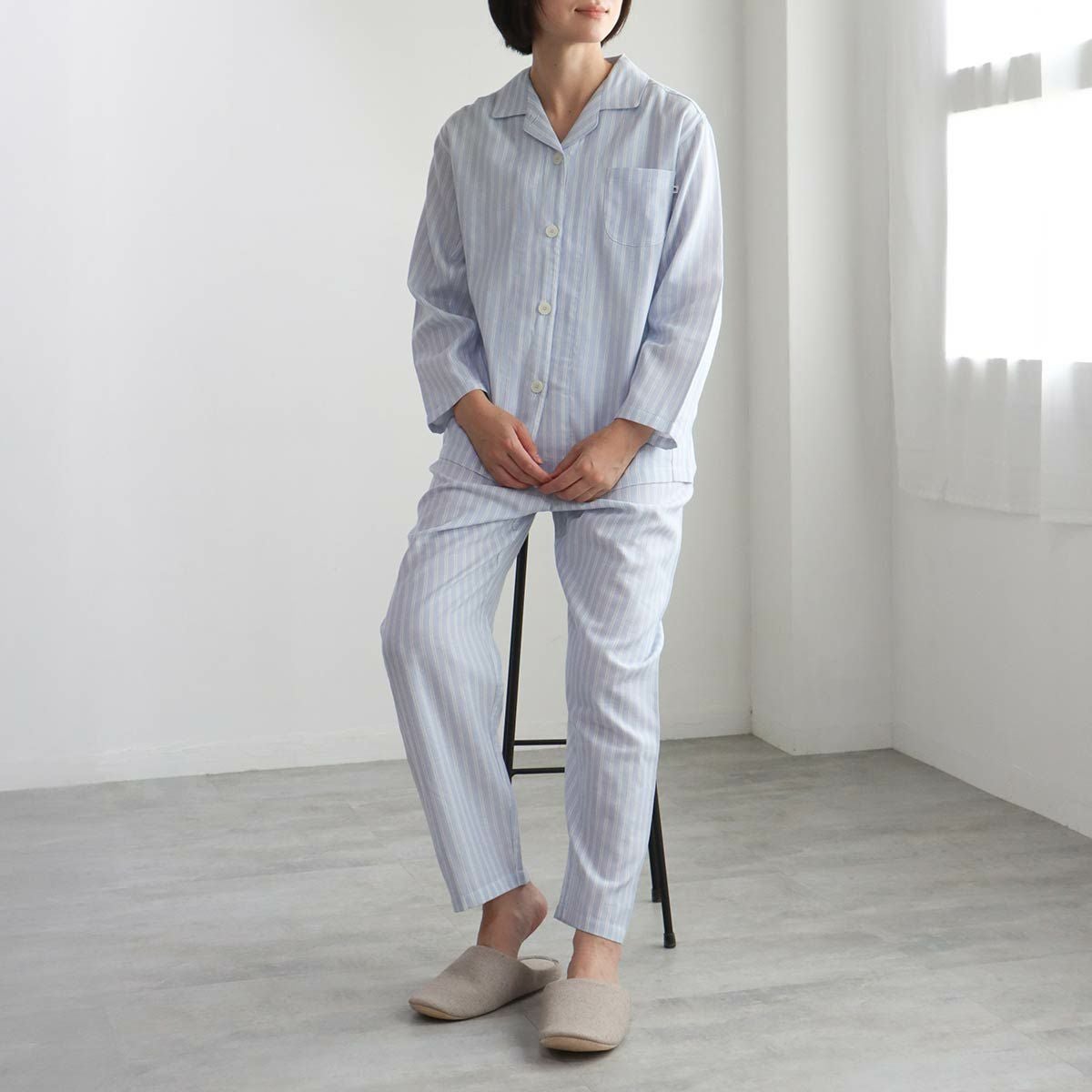 HOUSE WEAR STUDIO パジャマ【Lサイズ】 綿100% 先染2重ガーゼ ソフト HOUSE WEAR STUDIO パジャマ【Lサイズ】 綿100% 先染2重ガーゼ ソフト