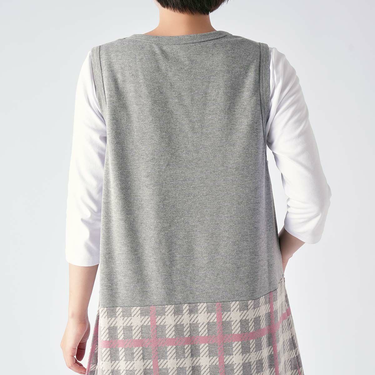 DAKS ダックス エプロン HOUSE CHECK柄 ニットジャガード 背付き 横