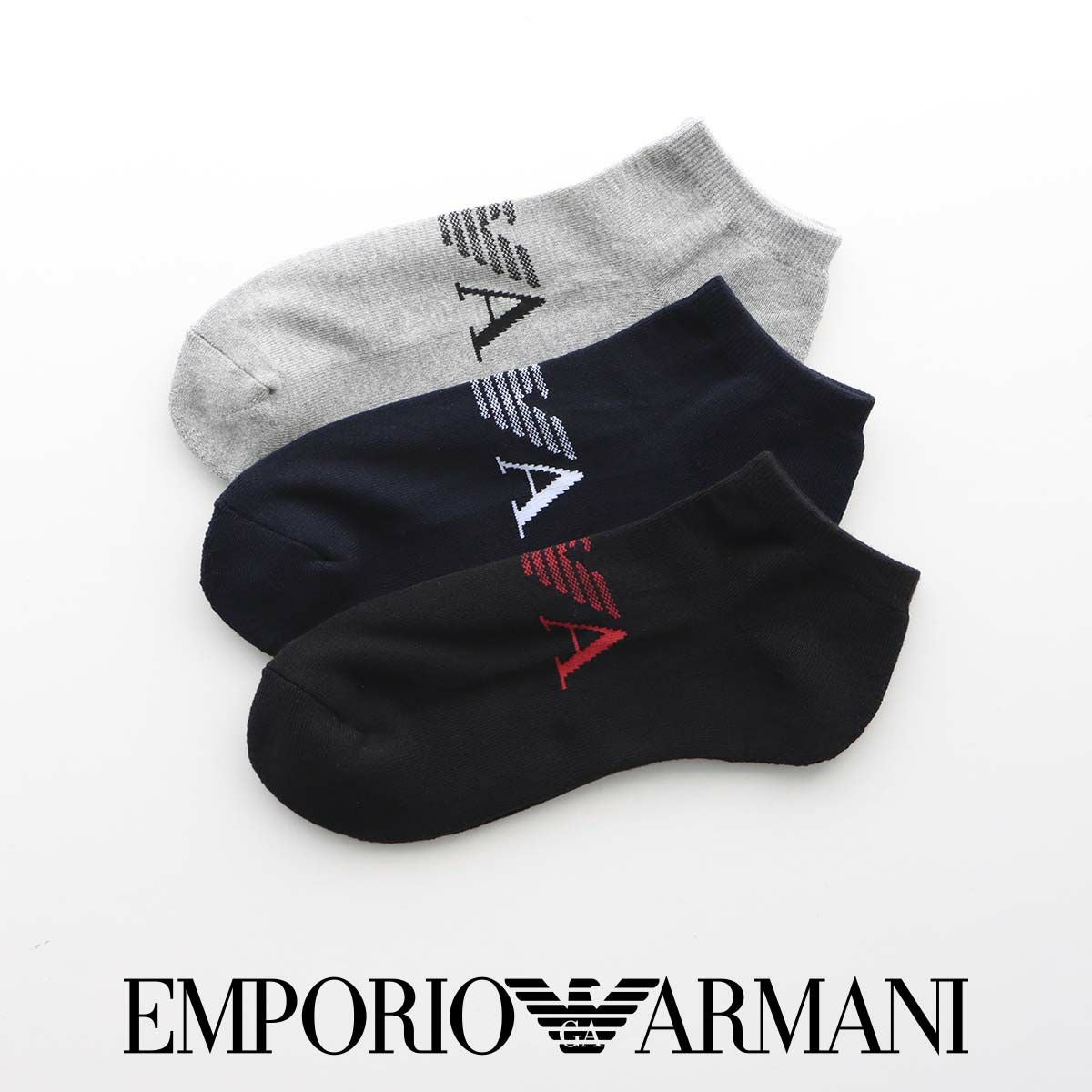 エンポリオ アルマーニ イーグル ロゴ イーグル スニーカー/26.5cm☆新作 3足セット】EMPORIO ARMANI イーグル ロゴ スニーカー丈 足底パイル EA