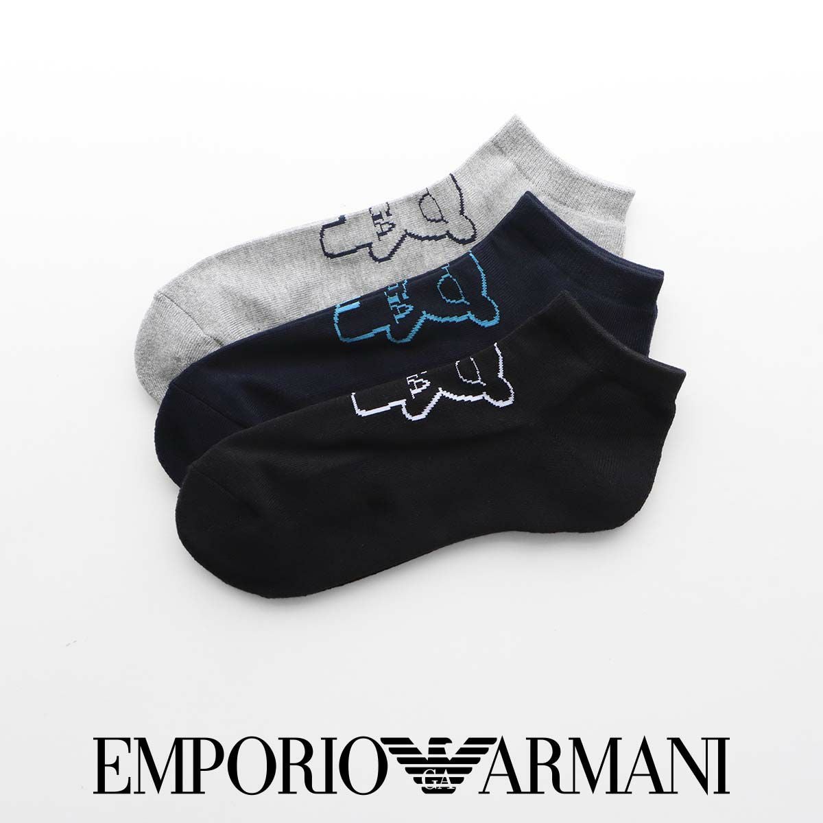 3足セット】EMPORIO ARMANI マンガベア スニーカー丈 足底パイル EA