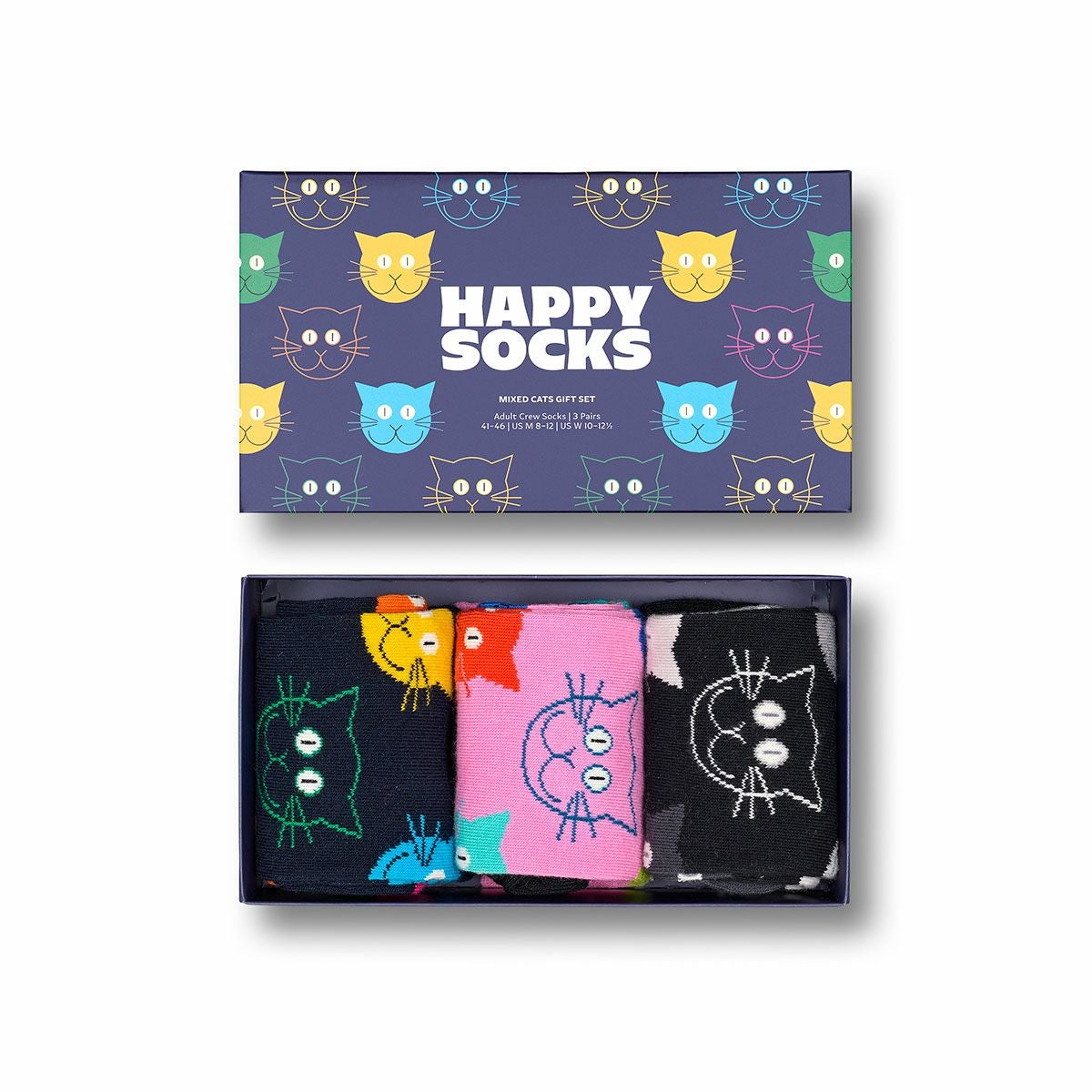 【3足セット】HappySocksハッピーソックスMixedCat（ミックスキャット）クルー丈ソックス靴下ユニセックスメンズ＆レディースプレゼント無料ラッピングギフト10203516