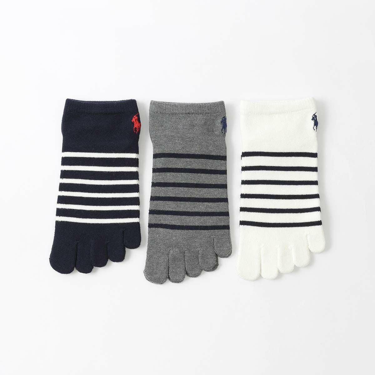 POLOラルフローレンソックス 23〜25 cm 5本指グレー 黒　ベージュ POLO RALPH LAUREN 日本製 5本指ソックス ボーダー ポロポニー刺しゅう