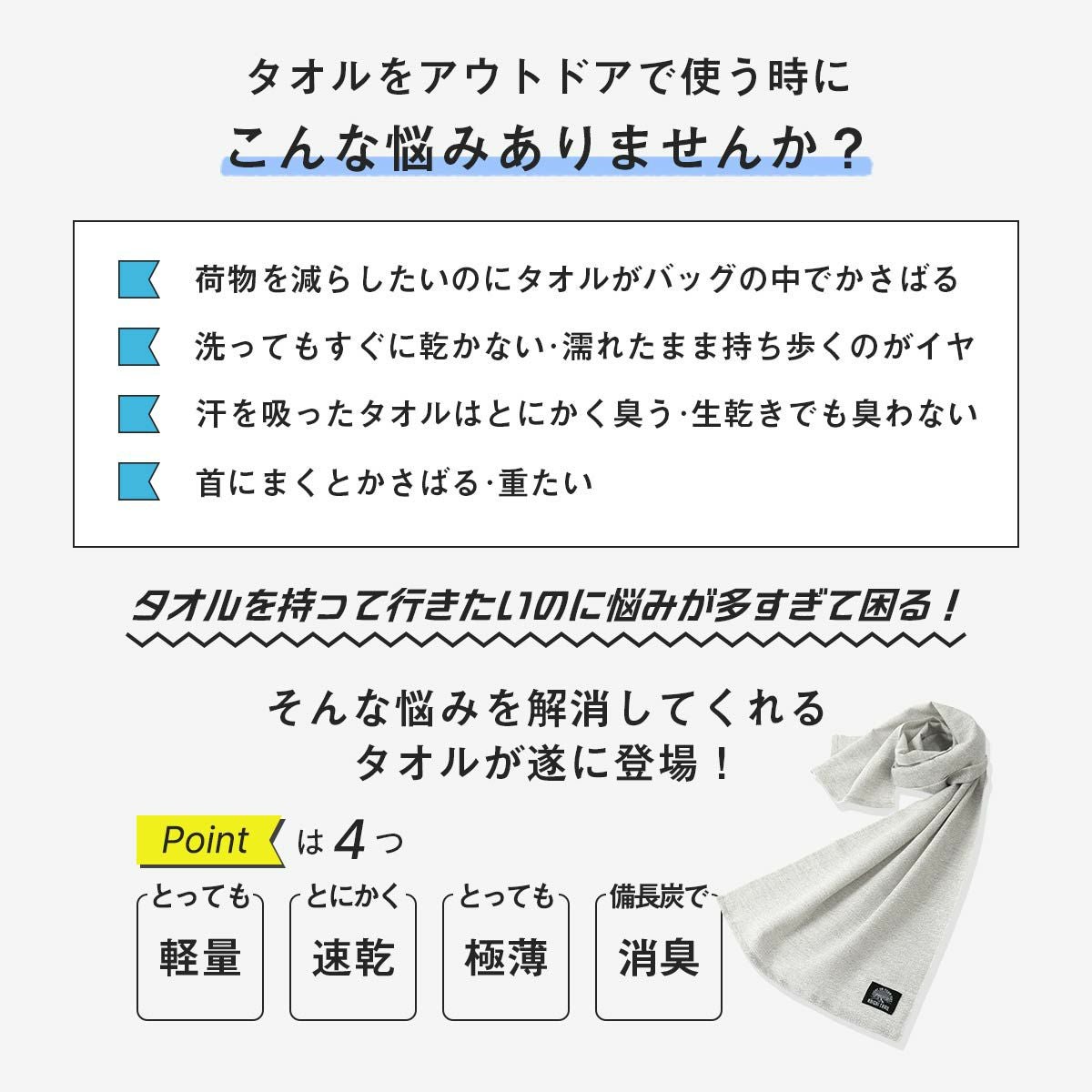 NAIGAI TRAIL 軽量 速乾 消臭 備長炭繊維配合 トレイル タオル 日本製