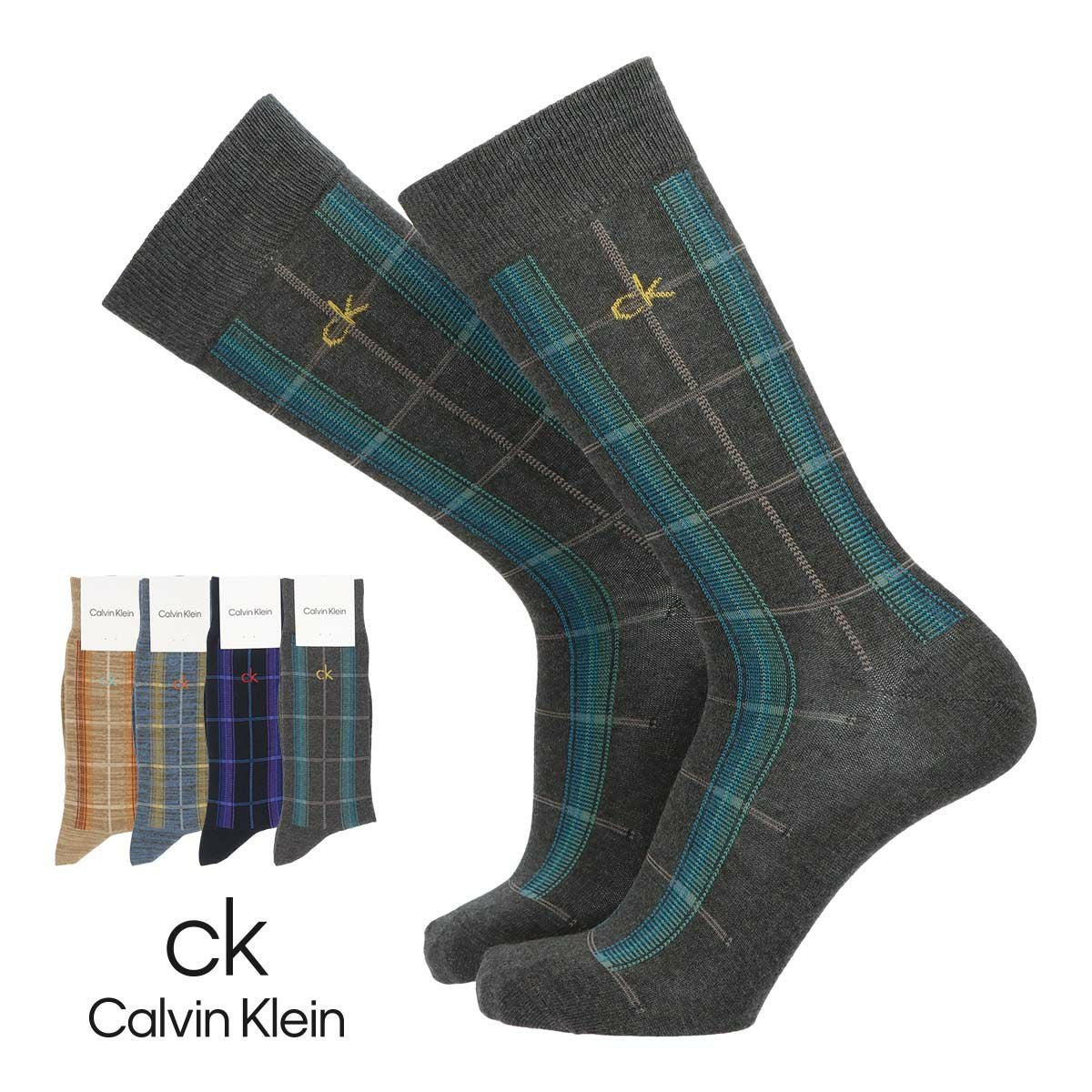チェックの靴下 Calvin Klein クロスチェック クルー丈 カジュアル ソックス メンズ