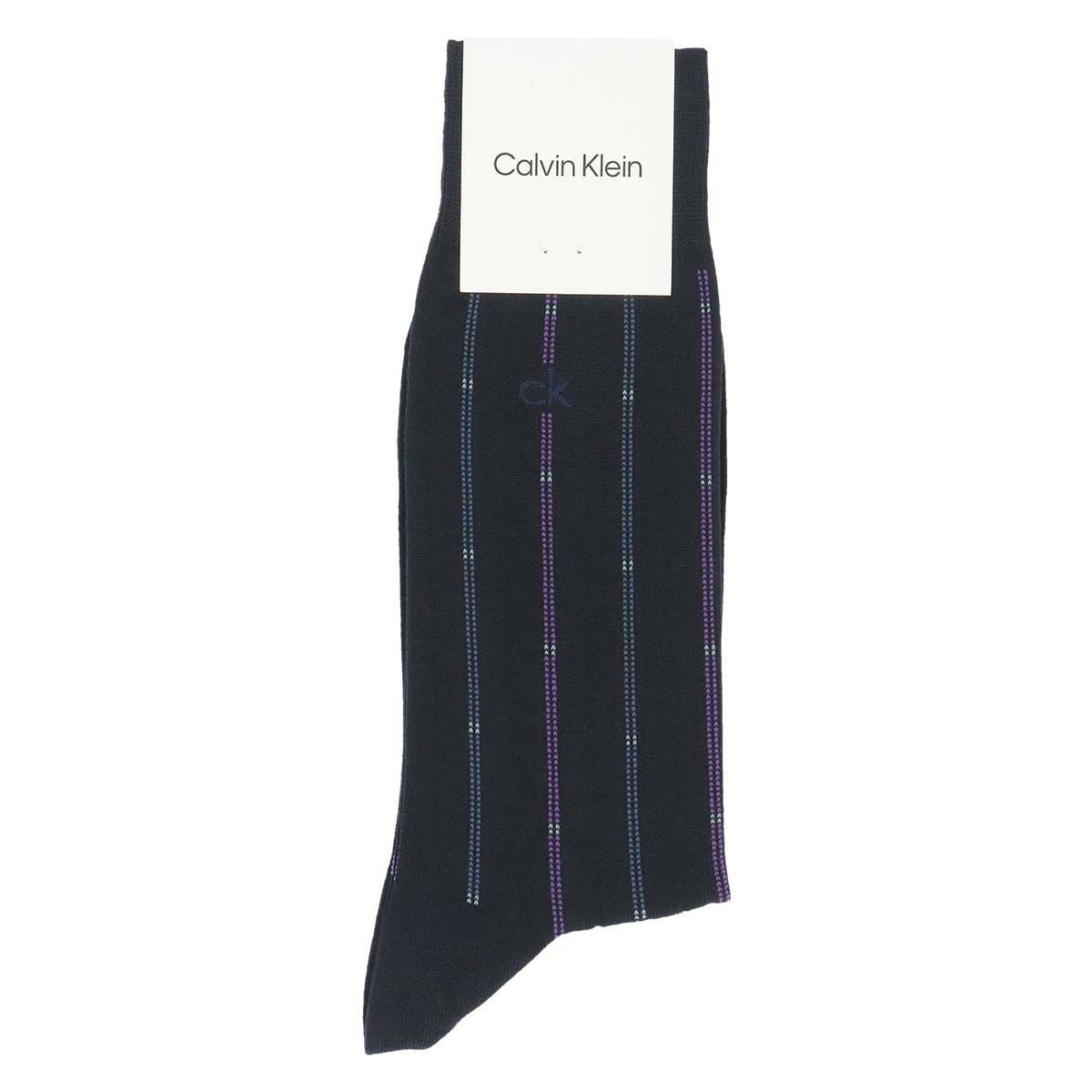 Calvin Klein 抗菌防臭 ビジネスソックス ピンストライプ クルー丈