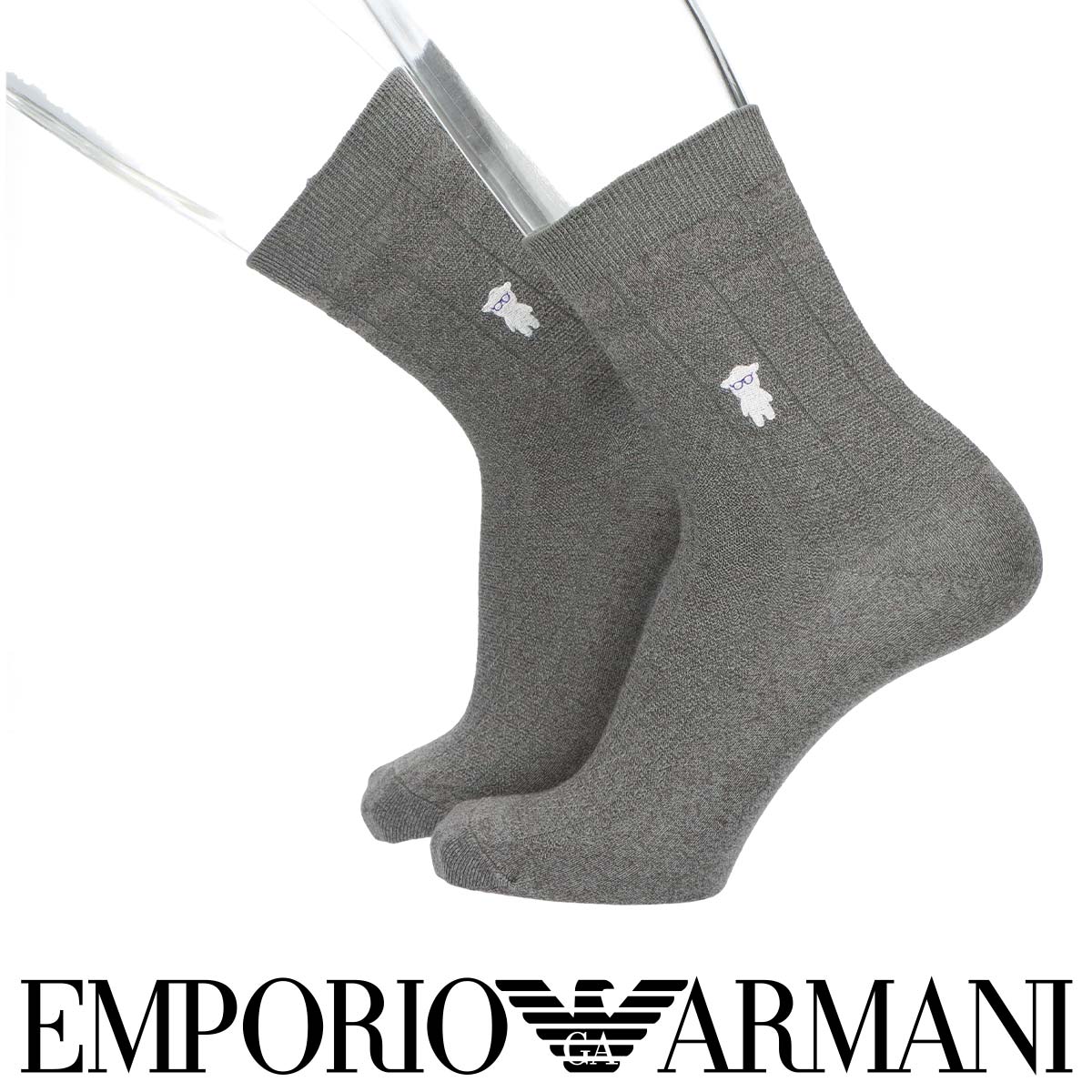EMPORIO ARMANI 復刻マンガベア刺繍 ミドル丈 カジュアル ソックス