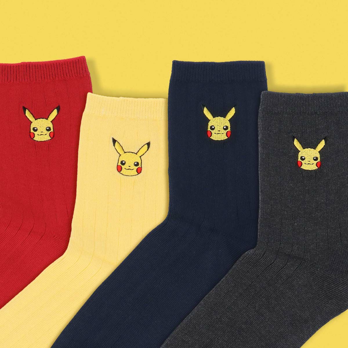ポケモン ピカチュウ ワンポイント 刺しゅう リブソックス クルー丈