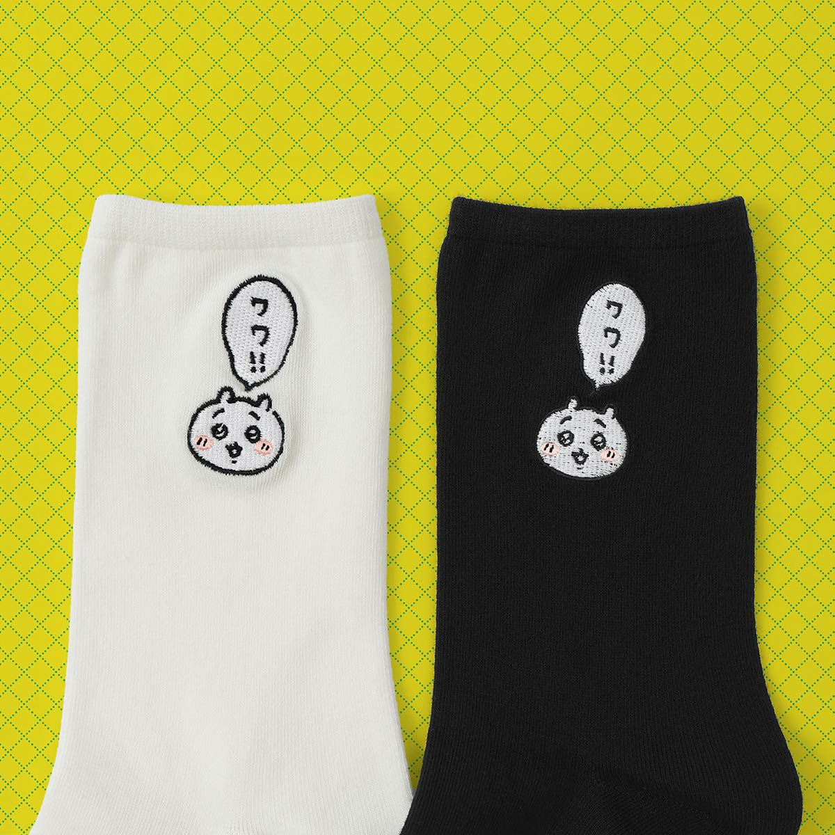 ちいかわ ソックス 「ワワ！！」 ワンポイント刺繍 クルー丈