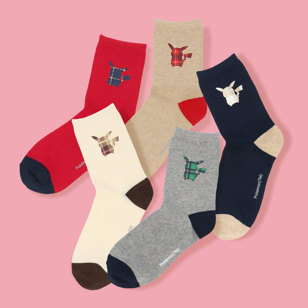 ポケモン ピカチュウ シルエット プリント Plaid3 クルー丈 カジュアル