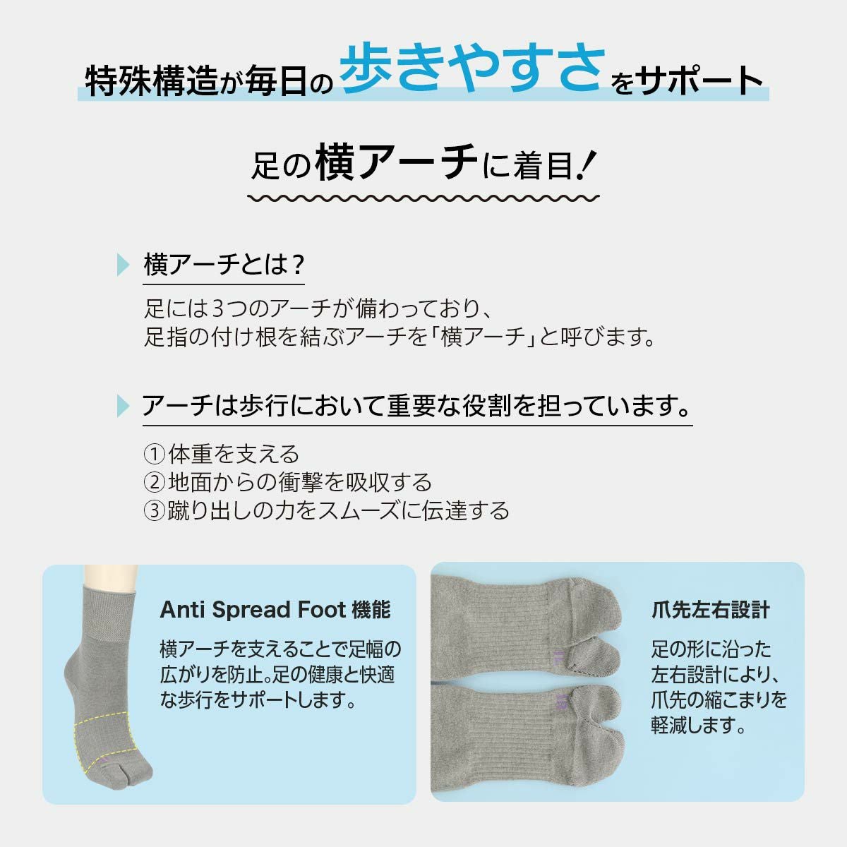 みんなのくつした【締めつけない靴下】 横アーチサポート 足袋 クルー