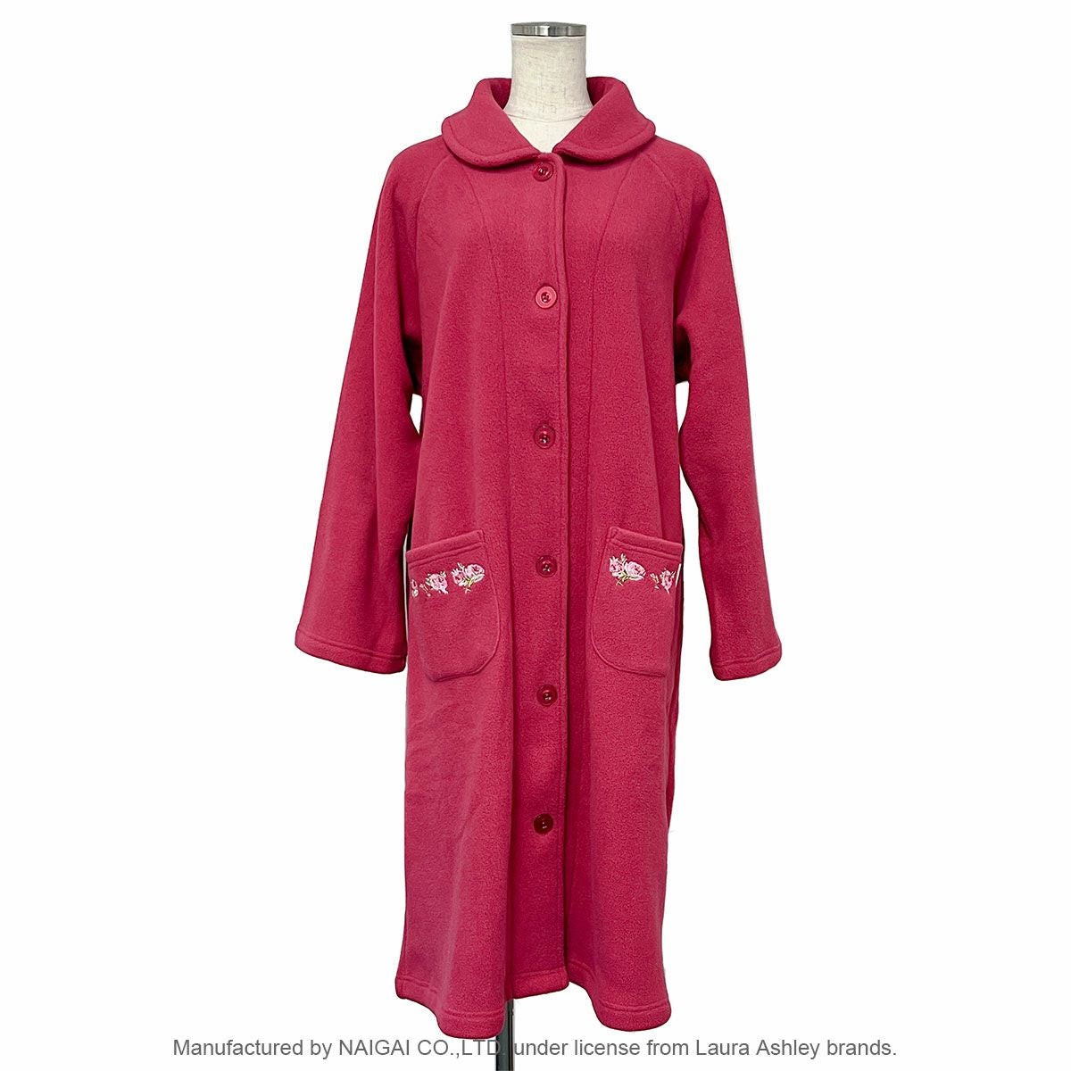 LAURA ASHLEY 長袖 ボア フリース ロングガウン 無地×クチュールローズ