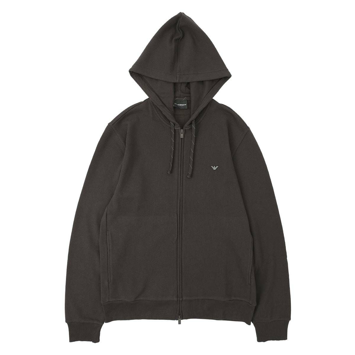 EMPORIO ARMANI ブラック ジップアップフーディXLサイズ EMPORIO ARMANI ICONIC PIQUET HOODED FULL ZIP アイコニック ピケ