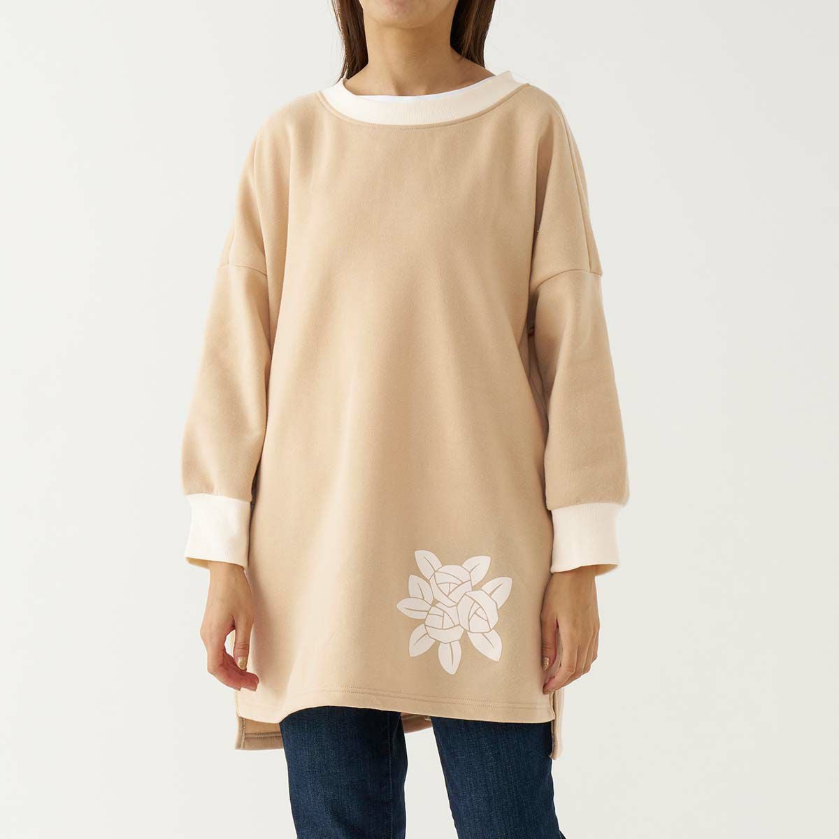 LANVIN COLLECTION ランバン コレクション 裏起毛 ポリエステル100％ 後ボタン 割烹着 フェリシテローズ柄 かっぽう着 カッポー スモック エプロン レディース 70044019