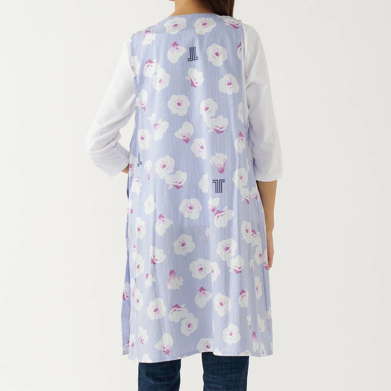 LANVIN COLLECTION ランバン コレクション 形態安定加工 綿100％ 横ボタン サイドボタン サテンストライプ ギワッシュローズ柄 背付き エプロン レディース 70045005