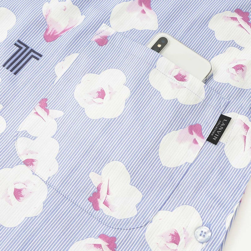 LANVIN COLLECTION ランバン コレクション 形態安定加工 綿100％ 横ボタン サイドボタン サテンストライプ ギワッシュローズ柄 背付き エプロン レディース 70045005