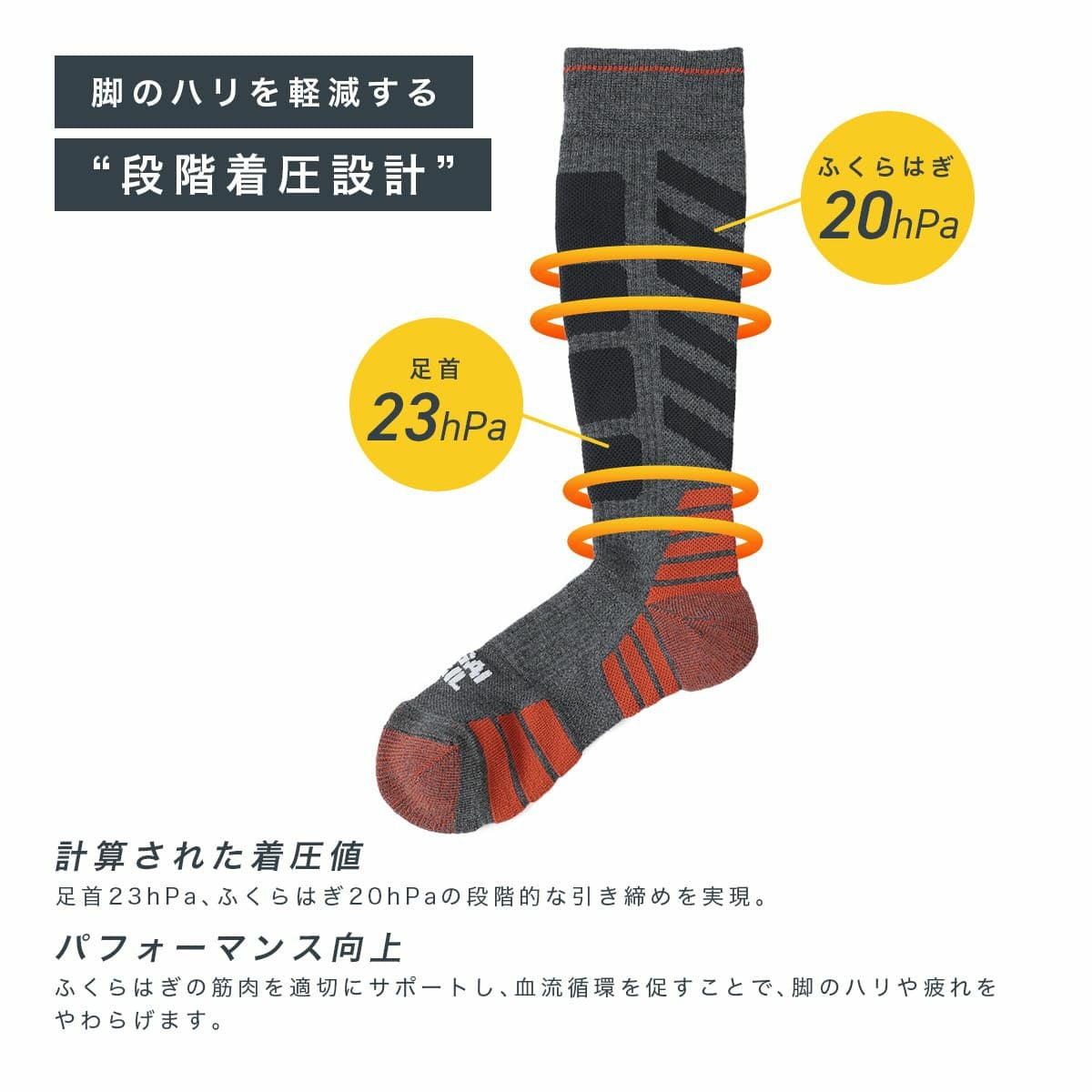 NAIGAI TRAIL MERINO MIX14 メリノウール混 着圧ハイソックス アーチ