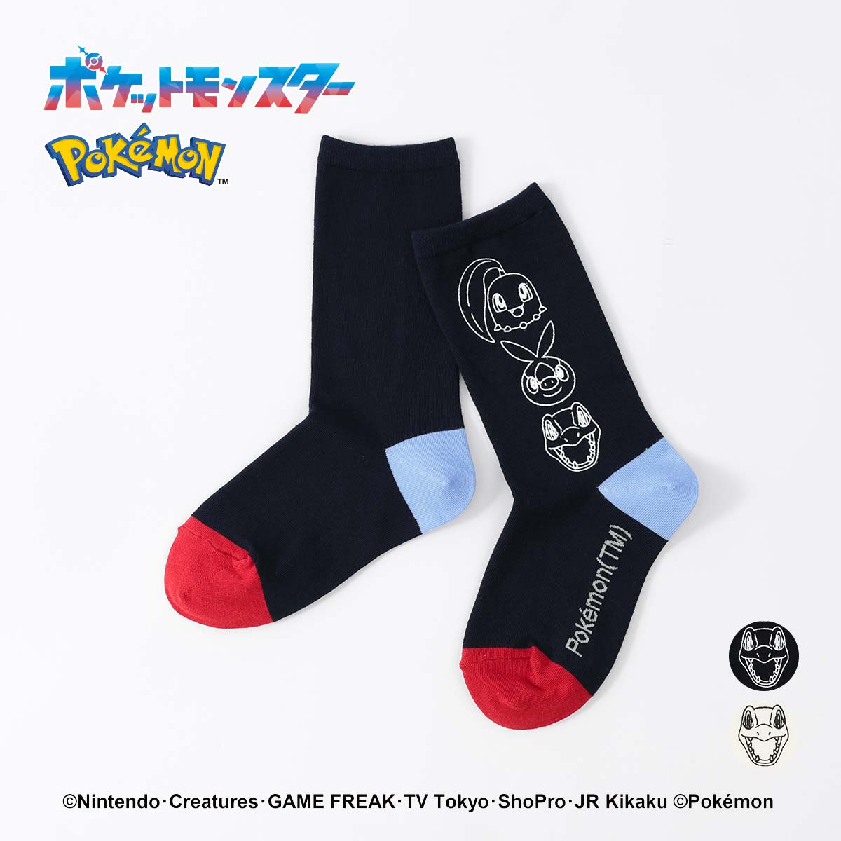 ポケモン チコリータ ポカブ ワニノコ プリント クルー丈 ソックス