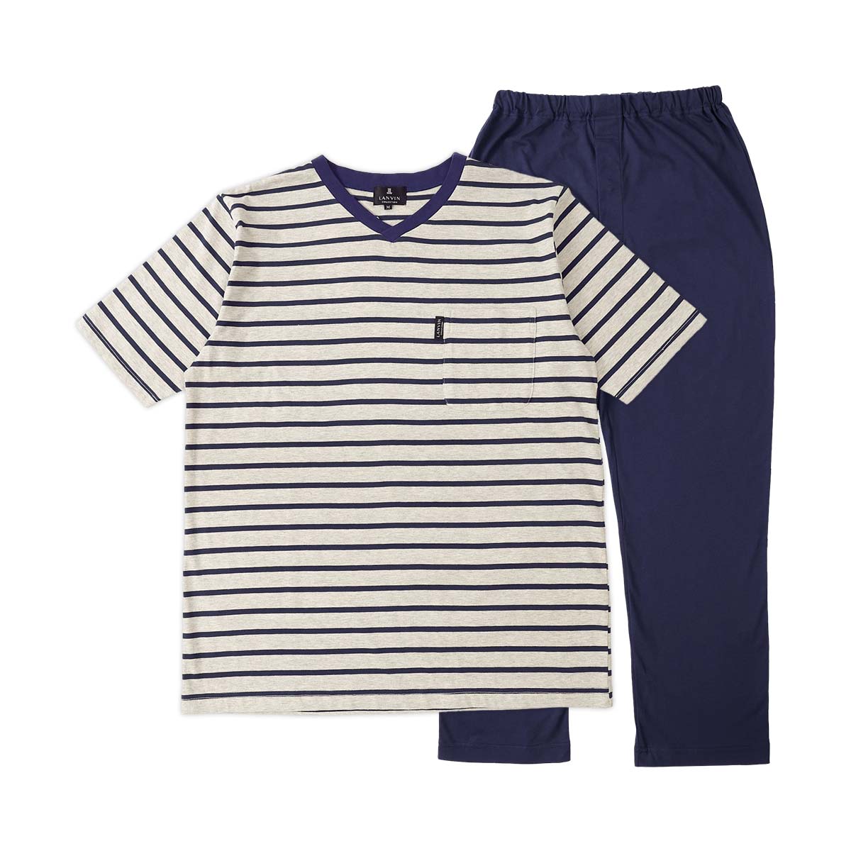 Munsingwear ボーダー長袖モックネックシャツLLとソックス5足セット LANVIN COLLECTION 先染め天竺杢ボーダー 半袖 パジャマ 上下セット