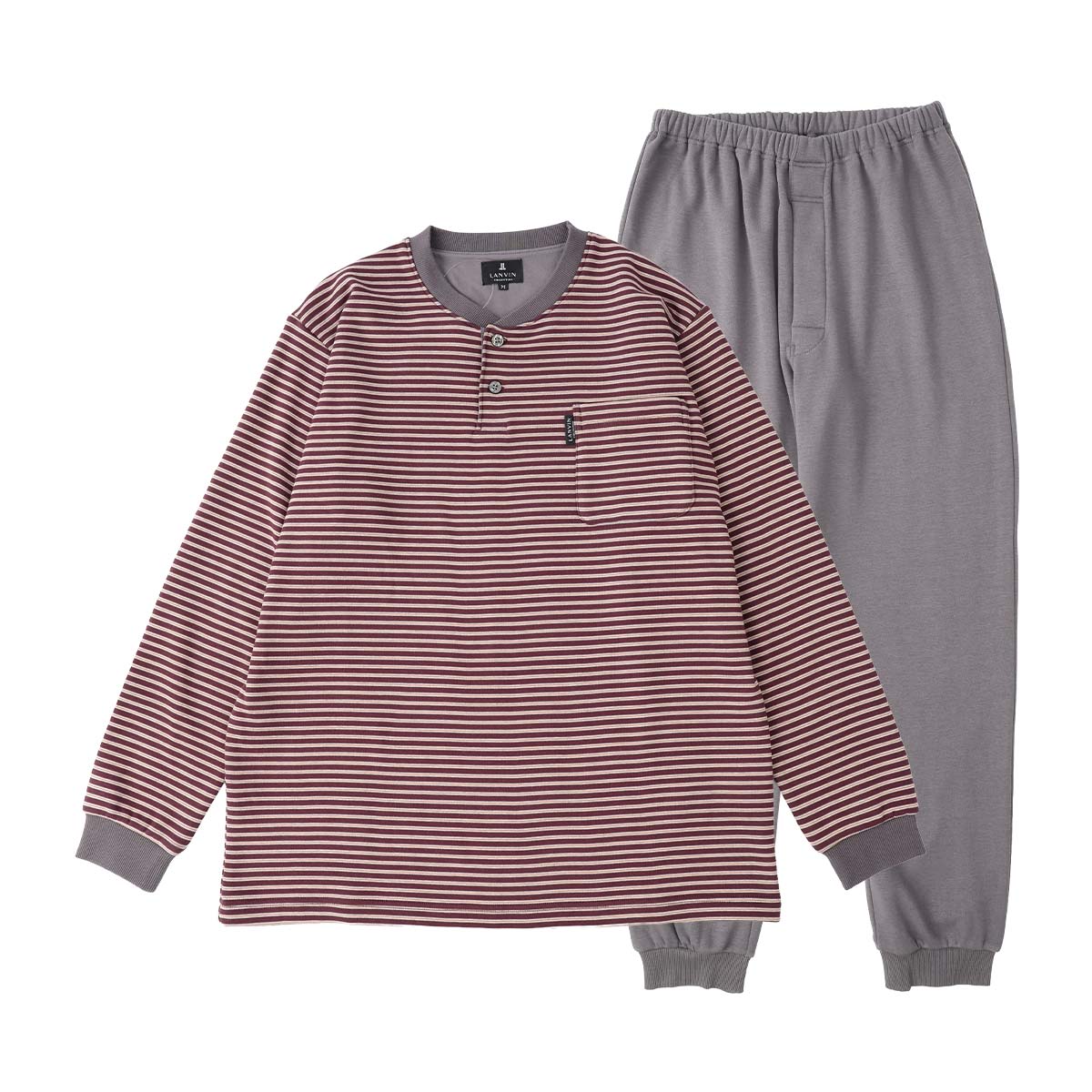 LANVIN COLLECTION パジャマ 上下セット 裏シャギー ボーダー 長袖